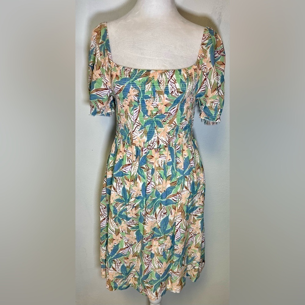 Roxy Hello Petal Mini Dress Smocked Puff Sleeves Boho Minimalist Surfer 
Size S